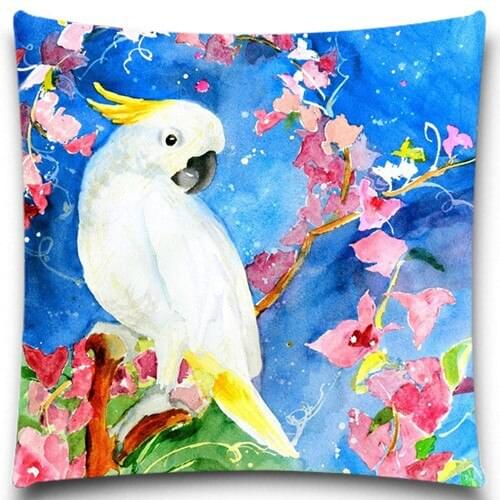 White parrot and beautiful flower vine 2D print creative Pillow case Square cotton polyester cushion cover 5 size 9 style