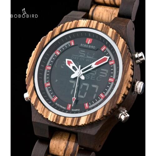 BOBO BIRD Fashion Design Zebra Wooden Watch Men Dual Disply Manufacturer Male Wristwatch relogio masculino B-P02-3