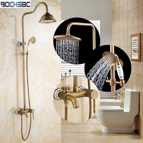 BOCHSBC Blue and White Porcelain Shower Set Bath Shower Faucet Mixer Tap Rainfall Shower Set Single Handle Pommeau de Douche