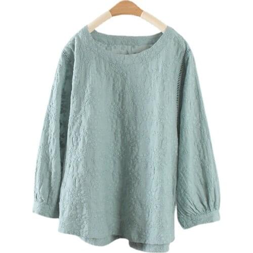 Bouygues spring sweet little fresh round neck Lantern Sleeve baby shirt cotton T summer art embroidered shirt