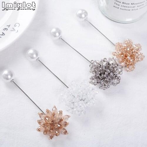 Imixlot 4 Colors Crystal Rhinestone Flower Pins & Brooches Women Sweater Cardigan Shirt Collar Long Needle Pin Badge Accessories