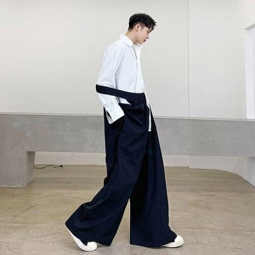 Pants Mens Spring New Loose Wide-leg Asymmetrical Design Overalls Trendy Mens Casual Trousers Hairstylist Singer Clothes