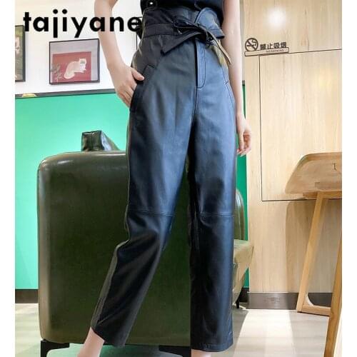Tajiyane Pants for Women 2020 Real Sheepskin Wide Leg Pants Woman Genuine Leather High Waisted Trousers Spodnie Damskie TN1203