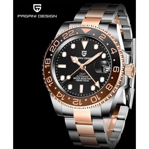 40mm New PAGANI DESIGN GMT Men Mechanical Watch Sapphire Stainless Steel Sports Waterproof Business Watch Men Relogio Masculino