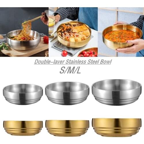 Stainless Steel Double-layer Cold Noodle Bowl Large-capacity Golden Ramen Soup Bowl Insulated Rice Bowl