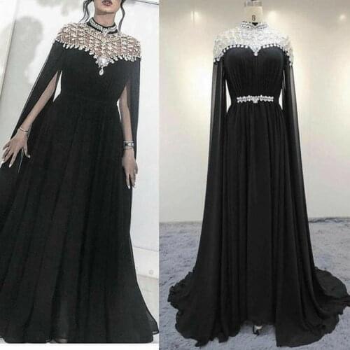 Elegant Mermaid Long High Neck Beaded Evening Dresses with Pockets Floor Length Zipper Back Formal Party Dress for Women