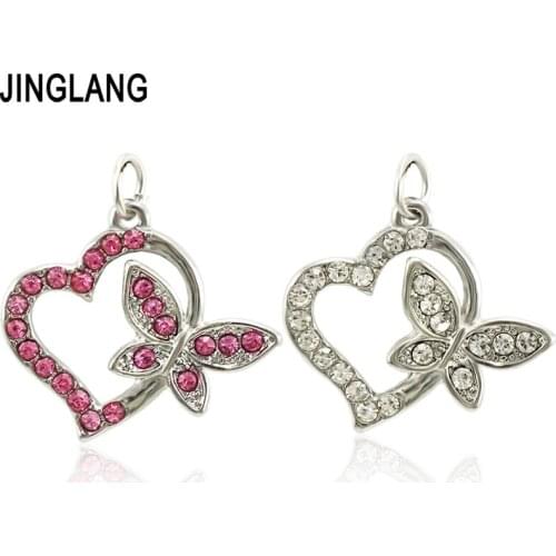 JINGLANG Heart Love Charm for Jewelry Making Colorful Pendant Jewelry Handmade Craft Fit Style Bracelet Necklace 30pcs