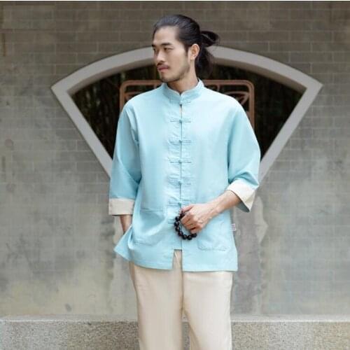 Chinese New ancient Tang suit mens cotton and hemp residence Taiji meditation Kuangfu Taekwondo practice group sport running