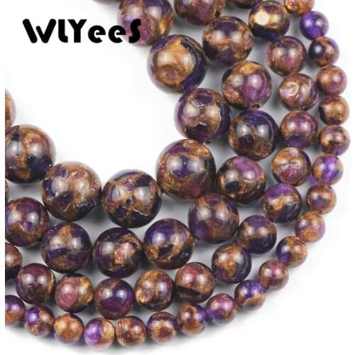 WLYeeS Purple Gold Nepal Agates Round Natural Stone Spacer Loose Beads for Jewelry Making DIY Bracelet Earrings Accessories 15