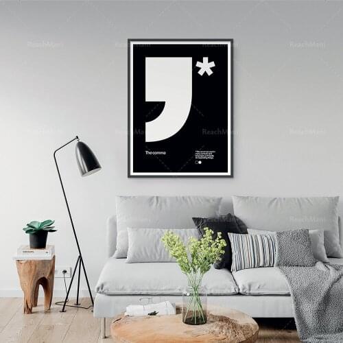 L’affiche comma typographique noire, minimaliste, design moderne, Helvetica, Sans Serif, police