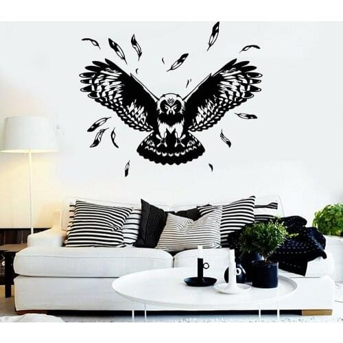 Flying Owl Wall Decal Creatives Nature Night Bird Feathers Wings Vinyl Wall Stickers Company Office Window Wall Art Decor Z334