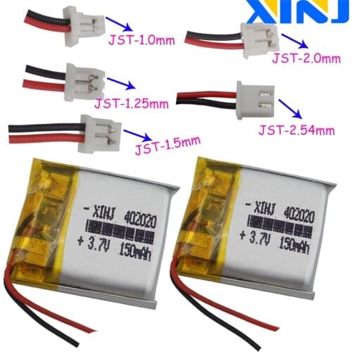 XINJ 2pcs 3.7V 150mAh Li Polymer Battery 2pin JST-PH 1.0/1.25/1.5/2.0/2.54mm 402020 For GPS Sat Nav earphone speaker DVR MP3/MP4