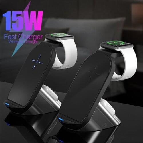15W Magnetic Wireless Charger Holder 3 in 1 Smartphone Fast Charging Dock Station For Apple Airpods Watch For iPhone 12 Pro Max