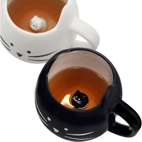 Cute Cartoon Mug Little White Cat Little Black Cat 3d Three-dimensional Creative Household Milk Coffee Ceramic Water Cup