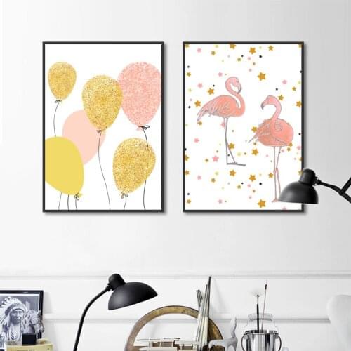 Cartoon Balloon Flamingo Nordic Minimalist Poster Living Room Bedroom Wall Art Canvas Painting Print Picture Modern Home Decor