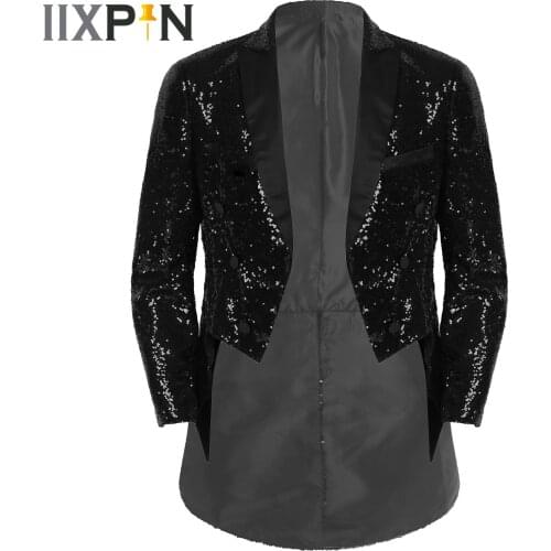 Mens Sequin Tuxedo Jacket Dress Coat Dinner Wedding Blazer Suit Jacket Male Swallowtail Blazers for Host Performance Costumes