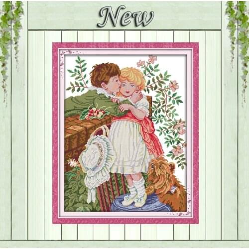 Innocence,11CT counted printed on Canvas DMC 14CT Cross Stitch Embroidery kit,Needlework Set,boy and girl kiss Home wall Decor