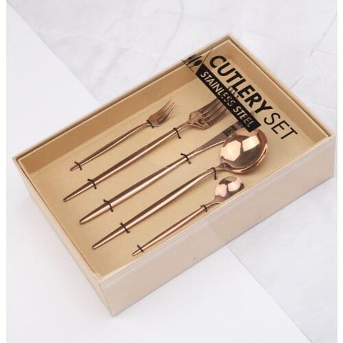 Gold Cutlery Set Stainless Steel Knives Forks Spoons Kit 20Pcs Kitchen Dinner Tableware Western Gold Cutlery Set with Gift Box