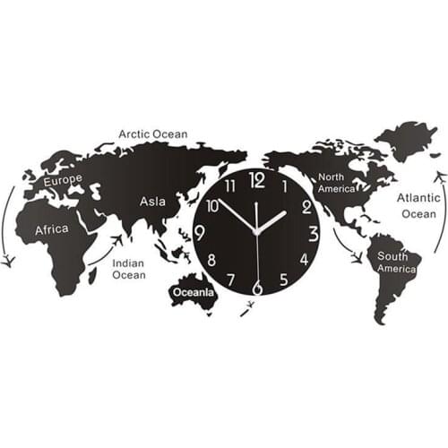 1PC Unique Acrylic Creative World Map Wall Hanging Clock For Office Home Living Room Without Battery 60*37CM