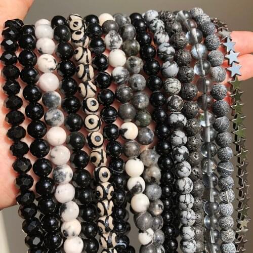 Natural Stone Black Agates Hematite Lava Cat Eye Beads Round Loose Bead For Jewelry Making Diy Bracelet Accessory 4/6/8/10/12mm
