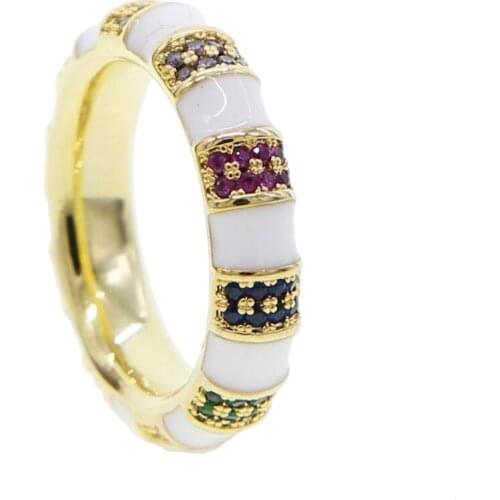 Summer New fashion rainbow colorful cz paved pastel enamel bambo cz eternity band rings for women girls gift lucky party jewelry