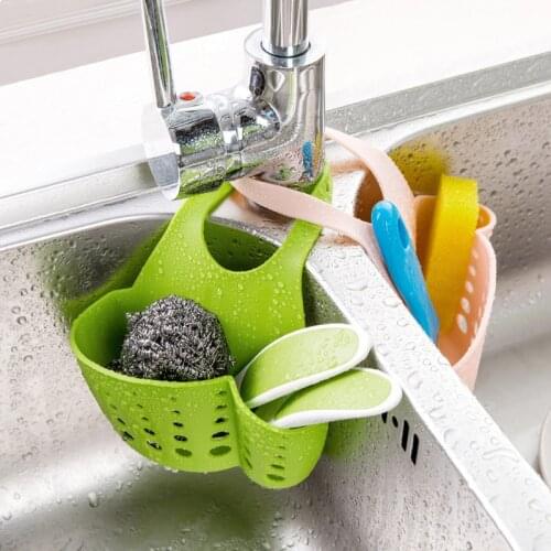 Sink Shelf Soap Sponge Drain Rack Silicone Storage Basket Bag Faucet Holder Adjustable Bathroom Holder Sink Kitchen Accessorie