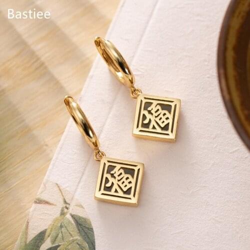Bastiee 925 Sterling Silver Earrings Earings Fashion Jewelry Jade Golden Plated Korean Earrings Dangle Earrings