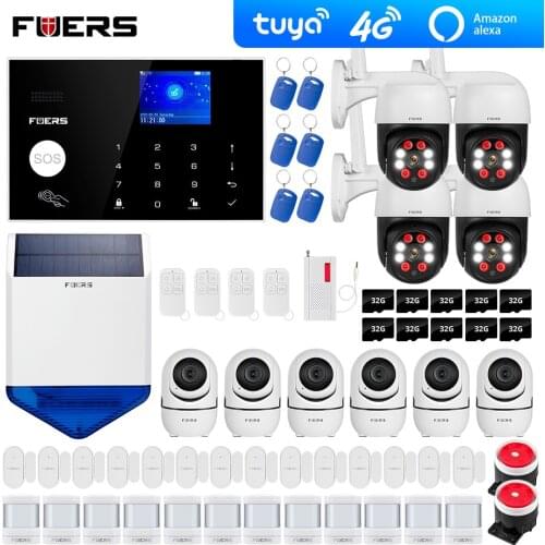 4G Tuya Alexa Wifi GSM alarm systems 3MP Outdoor Camera security Alarm Smart Home Burglar Alarm System Solar Siren