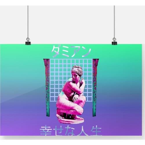 Crouching Venus Sculpture Vaporwave Poster Framed Wooden Frame Canvas Painting Wall Art Bedroom Study Home Decoration Prints