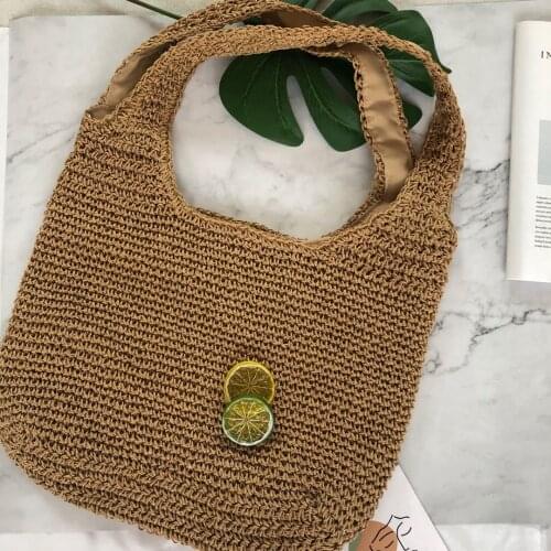 Straw Bag Women Hand-Woven Handbag Rattan Bag Big Capacity Leisure Casual Beach Shoulder Crossbody Bag