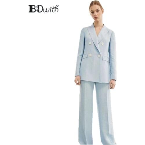 Light Blue Women Pant Suit Formal Ladies Business Suits Office Work Wear Female Suit For Weddings Female Suit Custom Made