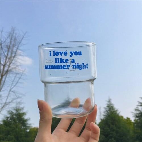 Korean Glass i love you like a summer night Heat-resistant Coffee Mug Household Breakfast Milk Mug Juice Cup Gift Home Drinkware