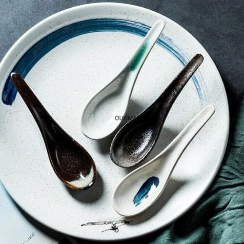 Traditional Chinese Retro Handpainted Ceramic Spoon China Porcelain Soup Spoon Tableware Home Kitchen Utensils