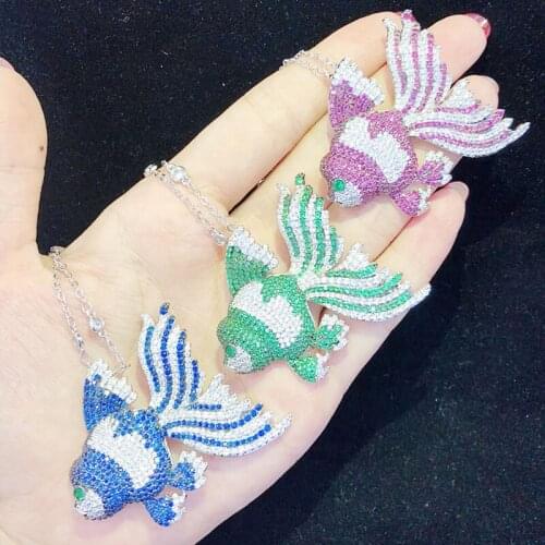 Wow! zircon FISH red/green /BLUE brooch/PENDANT 40mm nature wholesale FPPJ hand make