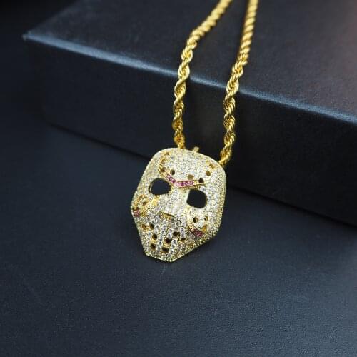 High-quality AAAA zircon mosaic mask necklace hip hop rock style jewelry