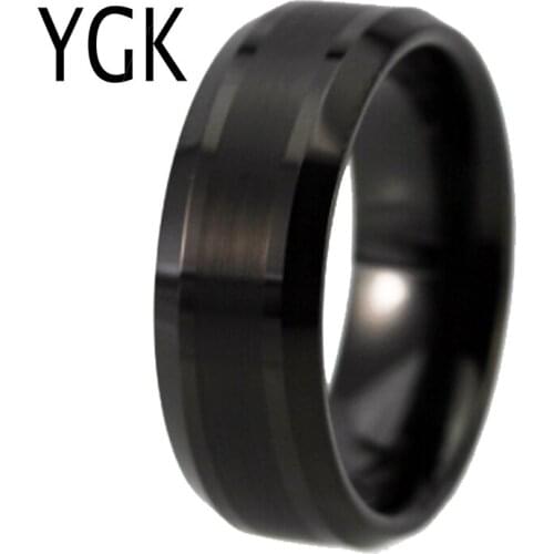 YGK Jewelry Matte Line Back Bevel Tungsten Ring Comfort Fit Design Mens Classic Wedding Engagement Anniversary Lovers Ring