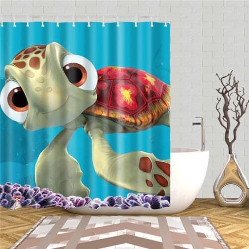 Curtains Underwater World Fish Turtle Shower Curtains Fabric Waterproof Polyester Bath Bathroom Decor Screen Set with Hooks