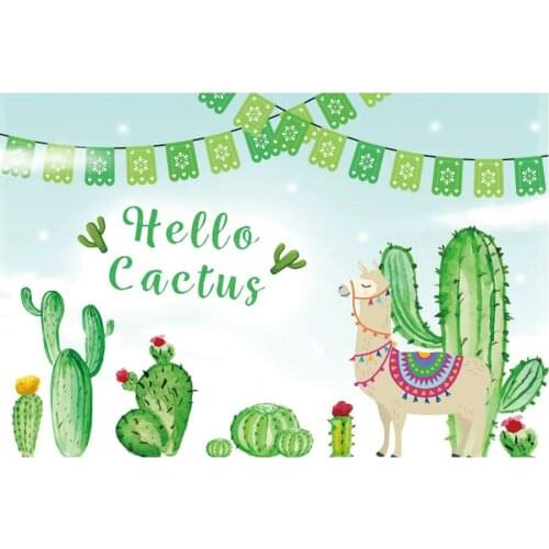 Hello Cactus Green Backdrop Holiday Photography Background Celebration Photo Booth Studio Decor