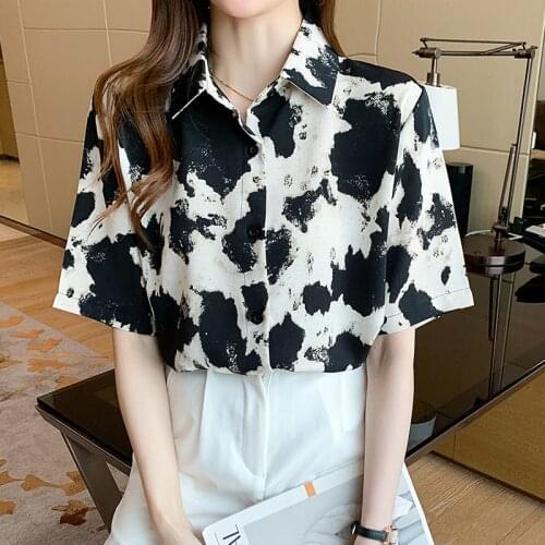 Women Chic Retro Printing Chiffon Blouse Lady Tops Casual Short Sleeve Loose Bottom Shirt Women 2021 Summer Fashion Female Tops