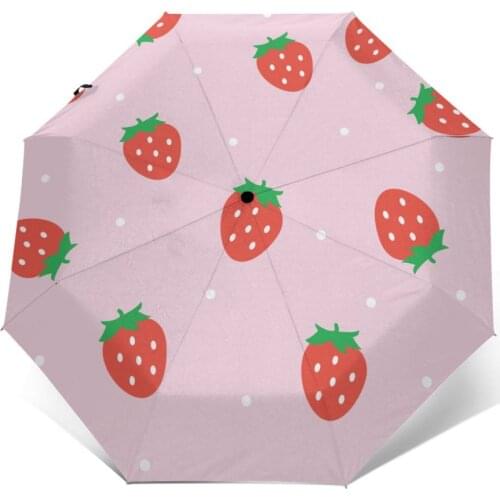 Sunny Umbrella Red Strawberry Love Automatic folding portable men women umbrella Sunscreen rain Windproof beach parasol