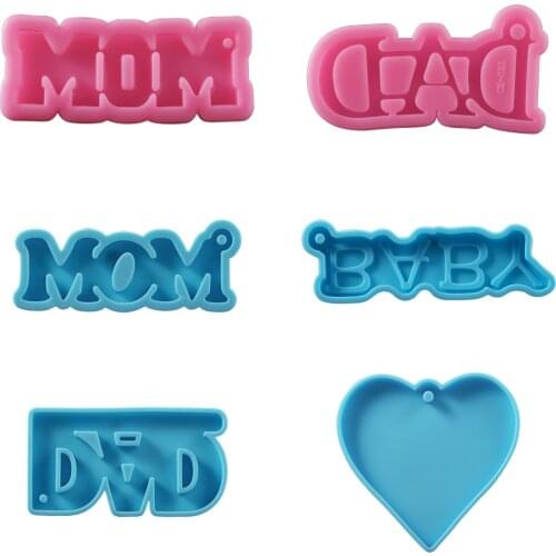 1pcs MOM DAD Letters Epoxy Resin Mold Keychain Silicone Molds Heart Pendants Casting Mould for DIY Jewelry Making Tools