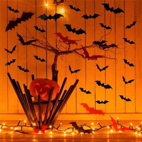 12pcs Halloween Decoration 3D Black Red PVC Bat Halloween Party DIY Decor Bar Room Halloween Party Scary Deco Props Wall Sticker