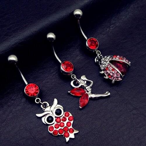 3pcs 2019 new arrivals ladybug owl angel mix style dangling navel belly bar button rings body piercing jewelry free shipping