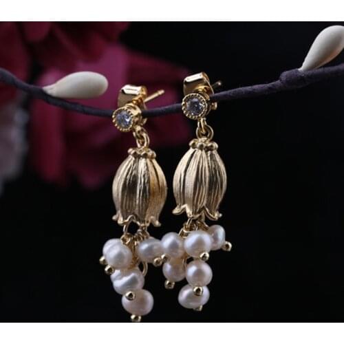 925 sterling silver needles, freshwater pearls, tassels, earrings