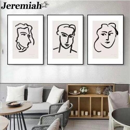 Abstract Line Character Canvas Painting Black and White Minimalist Poster Wall Background Art Nordic Room Home Decoration