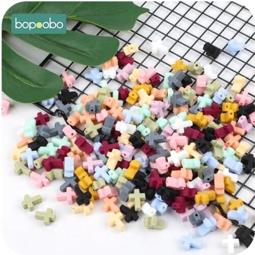Bopoobo 50pc Silicone Beads BPA Free Silicone Cartoon Cross Baby Teether Silicone Baby Food Grade Chewable Teether Baby mobile