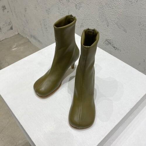 Women Boots Autumn Real Leather Shoes Ankle Boots Female High Heels 7cm Fashion Botas Mujer