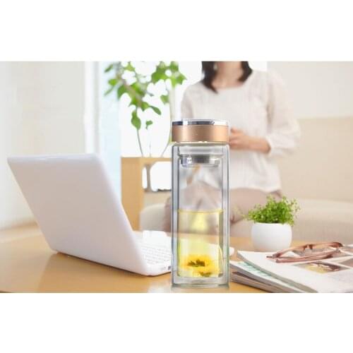 1PC Borosilicate Glass Water Bottle Double-layer Transparent Crystal Glass Water Bottle 300ml Drinkware KD 1462