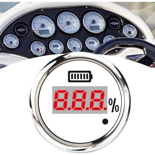 52mm Digital Battery Capacity Gauge Universal Waterproof Battery Digital Indicator Red Backlight with Alarm