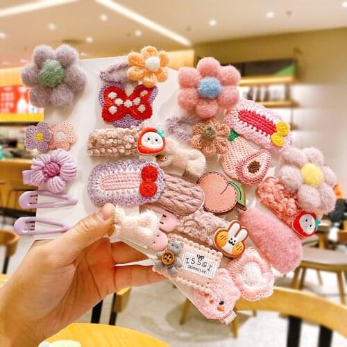 2020 Newest 1set Winter Girls Cartoon Fruit Cashmere Faux Fur Soft Hairpins Sweet Children Hair Clips Kid Hair Accessories